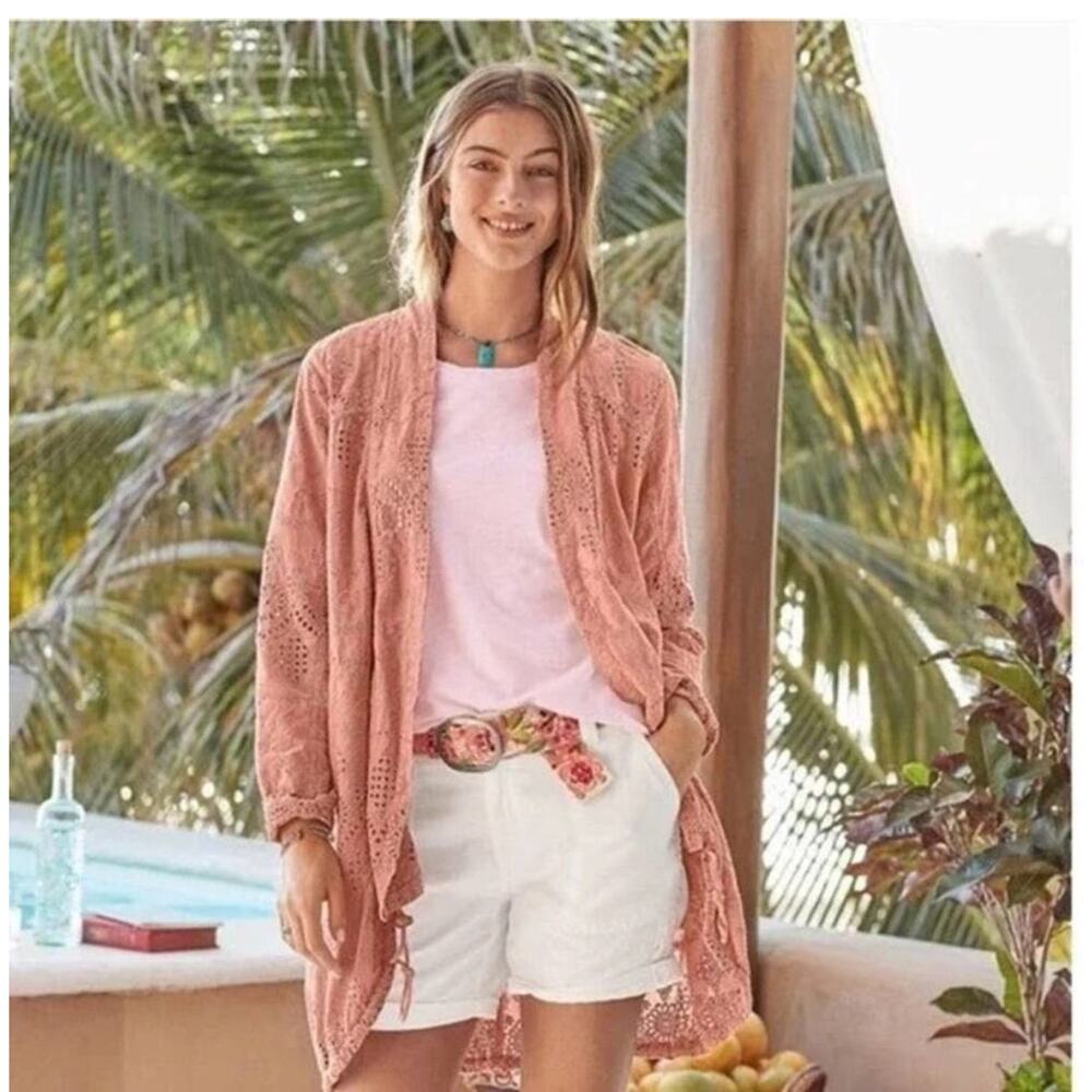 Sundance Pink Crochet Openfront Cardigan